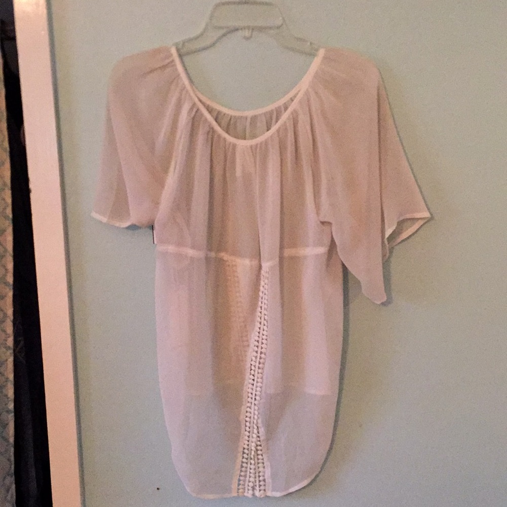 Cream sheer split back top - Picture 2 of 2